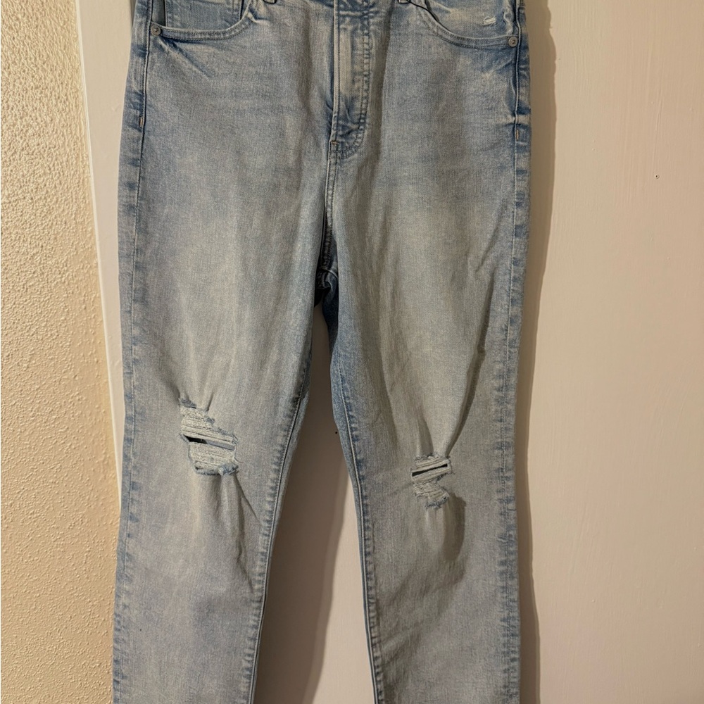 Express Slim High Rise Light Blue Distressed Jeans